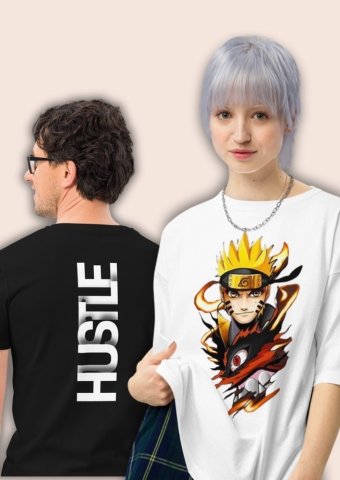 One Man and One woman wearing unisex t shirt