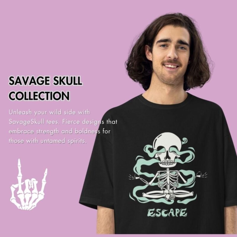 Man wearing Savage Skull Collection T shirt